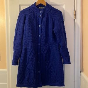 Aran Crafts Royal Blue Cable Knit Long Cardigan